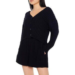 NWT Forever 21 Women's Ribbed Knit Cardigan Sweater, black, M